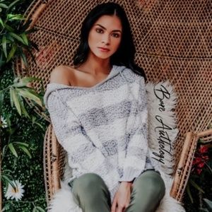 Cozy Stripe Color Block Popcorn Hoodie Sweater Top